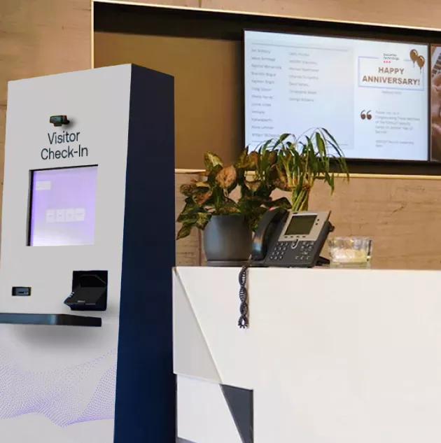 visitor check in system at entry to office building
