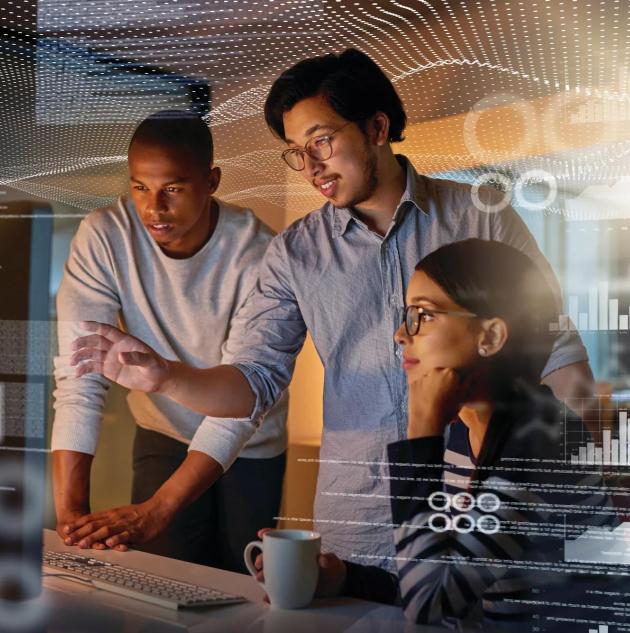 standing in an office environment, confidently discussing managed security solutions.
